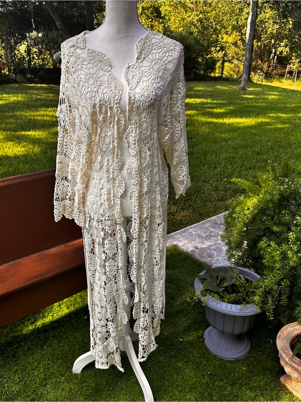 Mossimo Supply Co. Cream Crochet Long Sleeve Maxi Dress